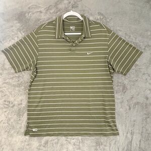 Nike Performance Polo Large Mens Olive Green Striped Short Sleeve Mesh Shirt